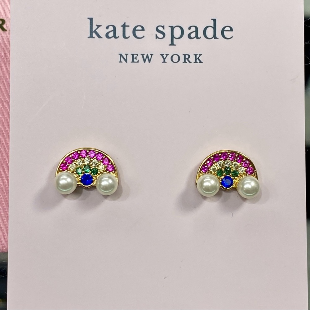 Kate Spade Wishes Pavé Rhinestone & Pearl Rainbow Stud Earrings ~ Cute Studs